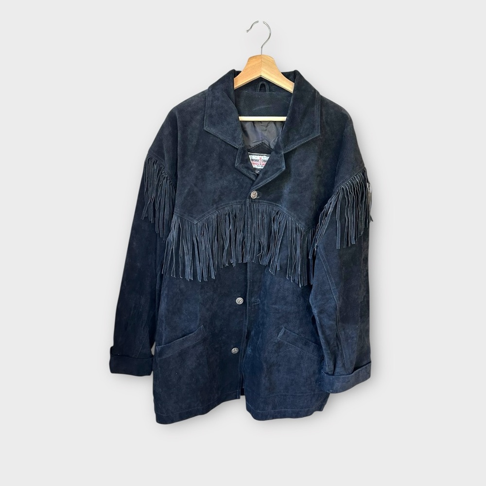 Minnetonka Leather Oversized Fringe Jacket – Button Up Black, XL - Picture 3 of 10